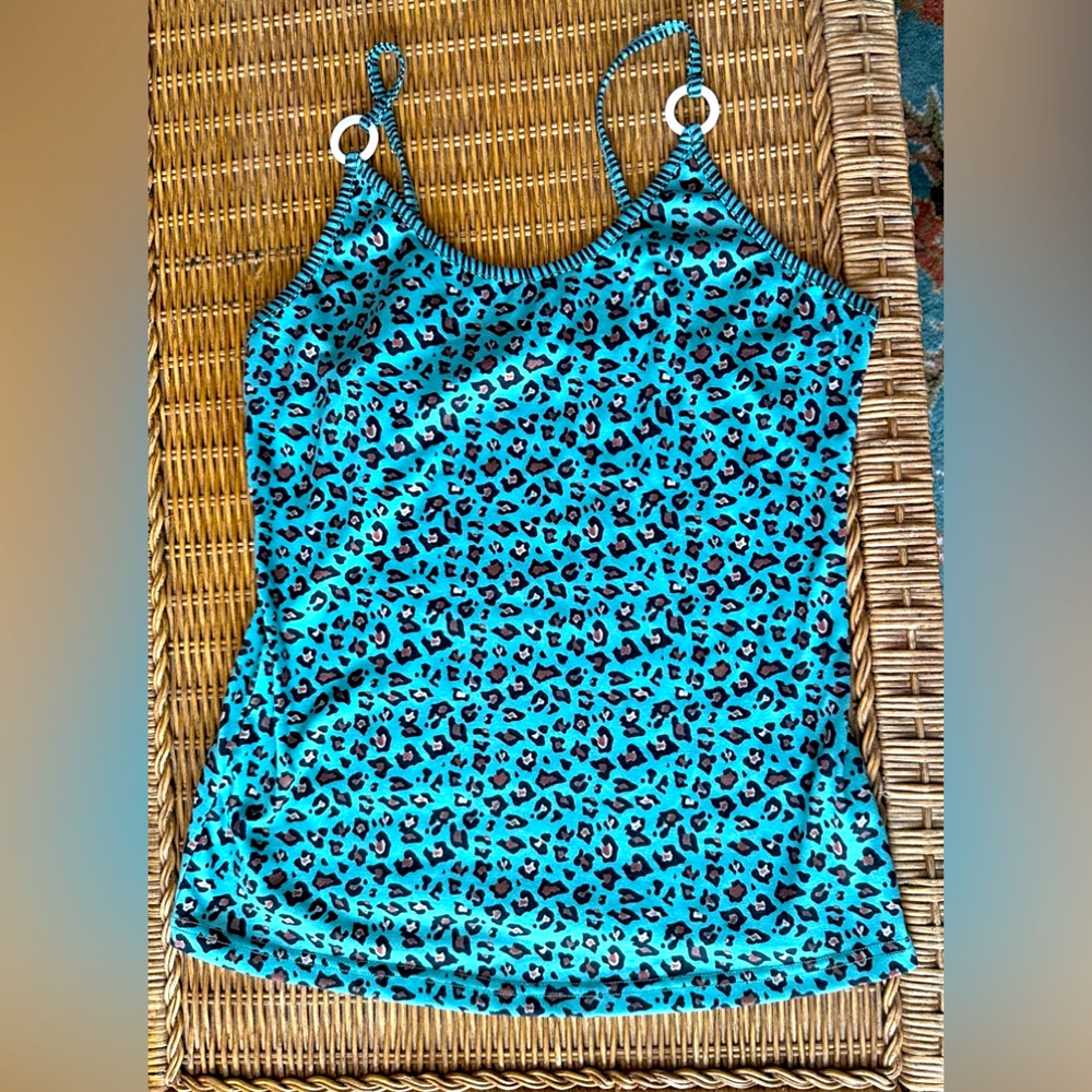 Kinda teal, kinda green animal print tank top.